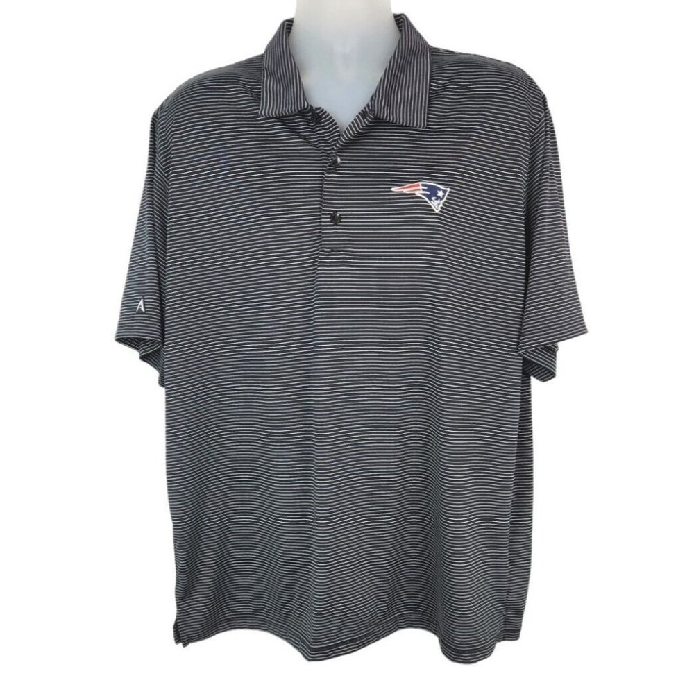 Antigua Golf Shirt New England Patriots Football Black/White Stripe Mens XL